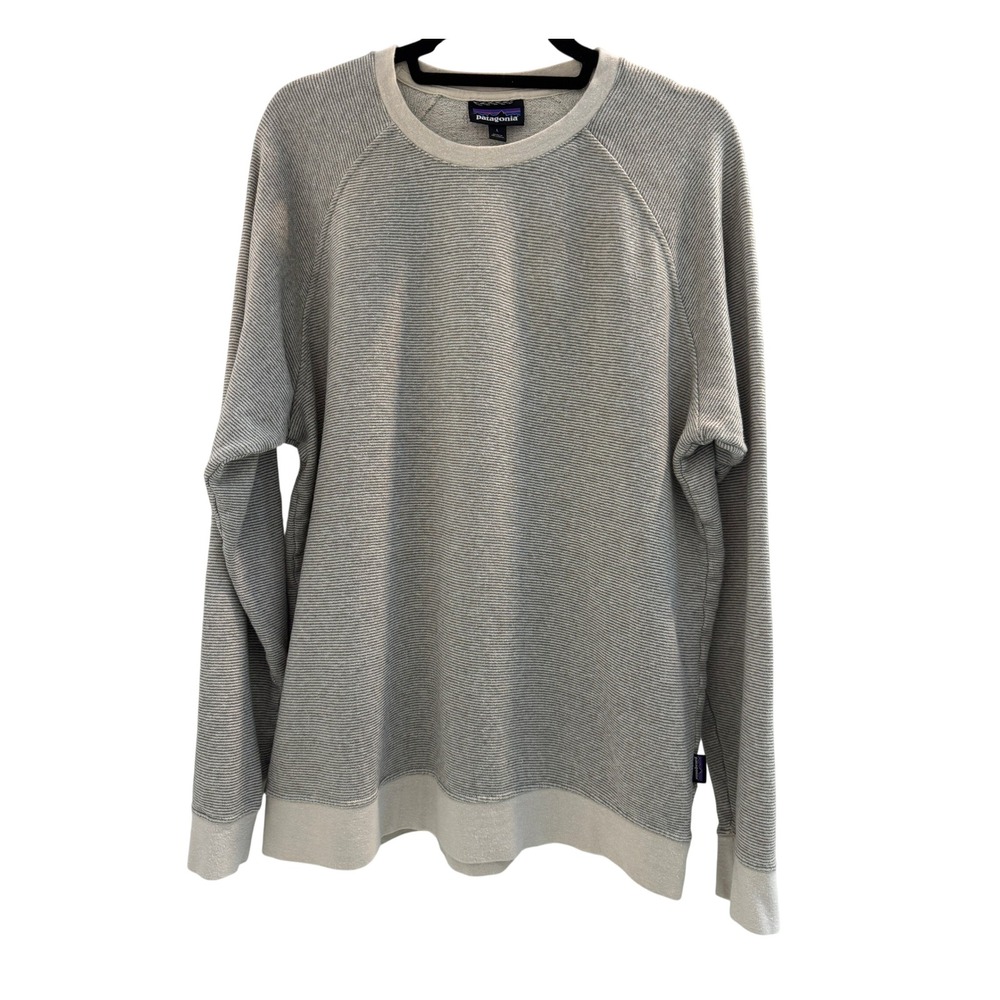 Patagonia Sweatshirt Mens L Gray Hemp Organic Cotton Striped Raglan Crewneck